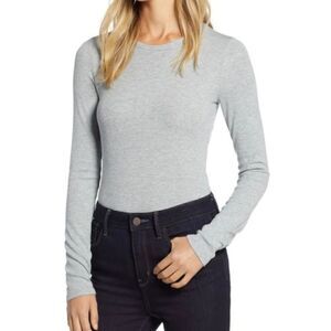 New Halogen Skivvy Fine Rib Crewneck Grey Heather Long Sleeve Knit Top Size XS